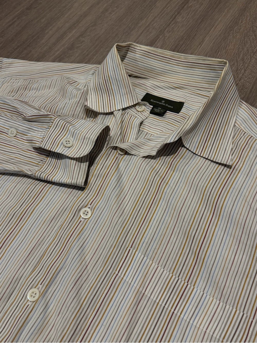 Ermenegildo Zegna Mens XL Striped Multicolored Button Down Shirt Made in Italy